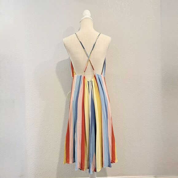 Reformation Sunburst Wrap Midi Dress Rainbow Stripe Spaghetti Strap Large Resort - Picture 3 of 9